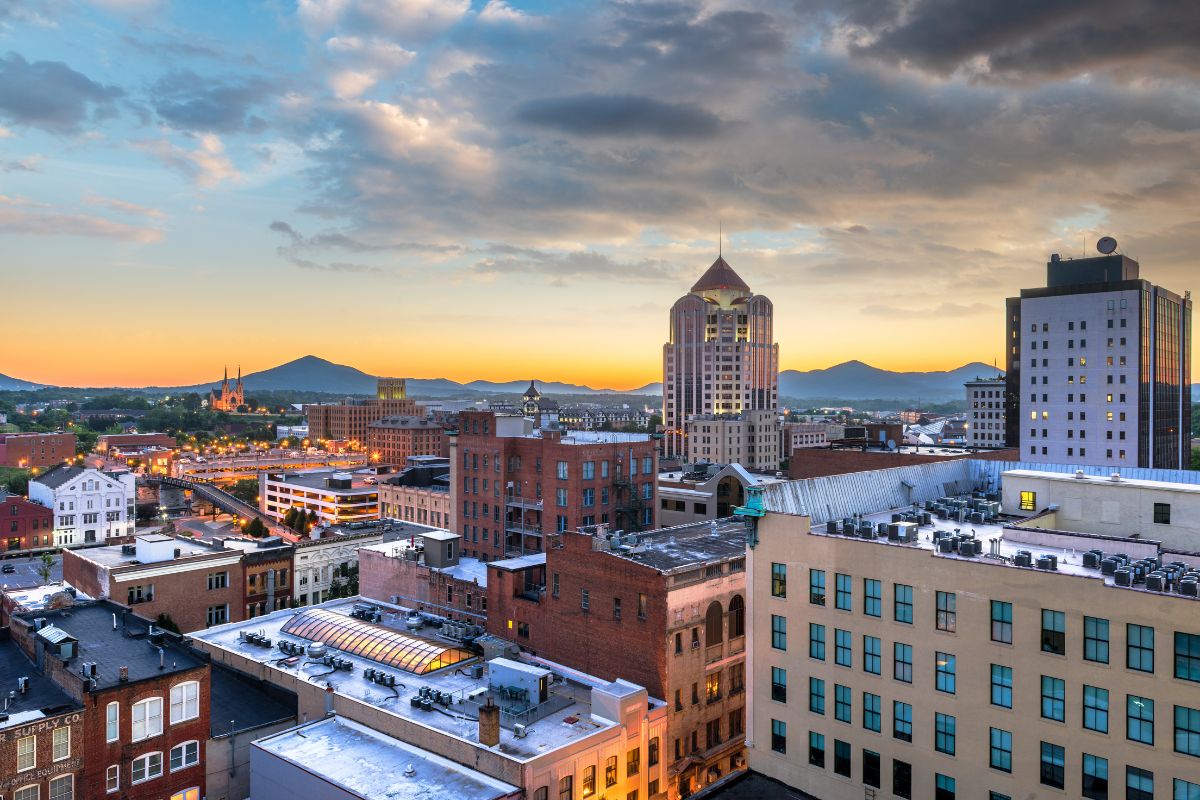 An aerial photo of Roanoke Virginia skyline