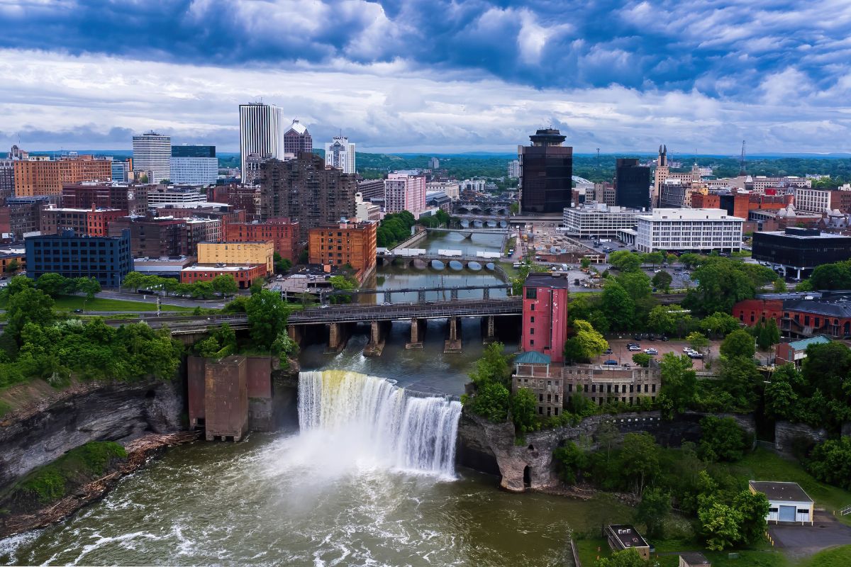 A photo someone took of High Falls in Rochester, NY after moving from PA to NY